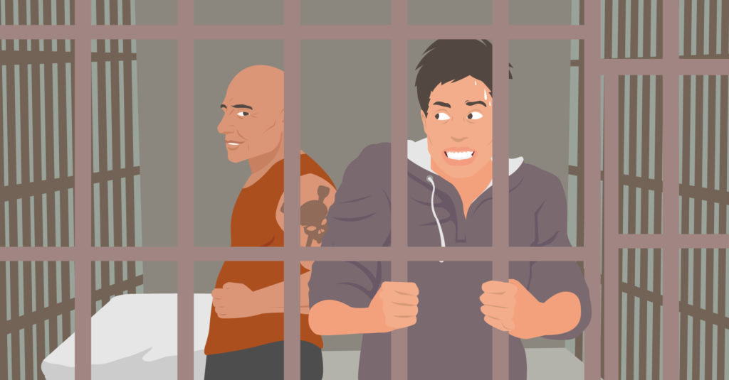graphic of a scared man in jail