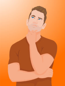 portrait graphic of a thinking man with his hand on his chin